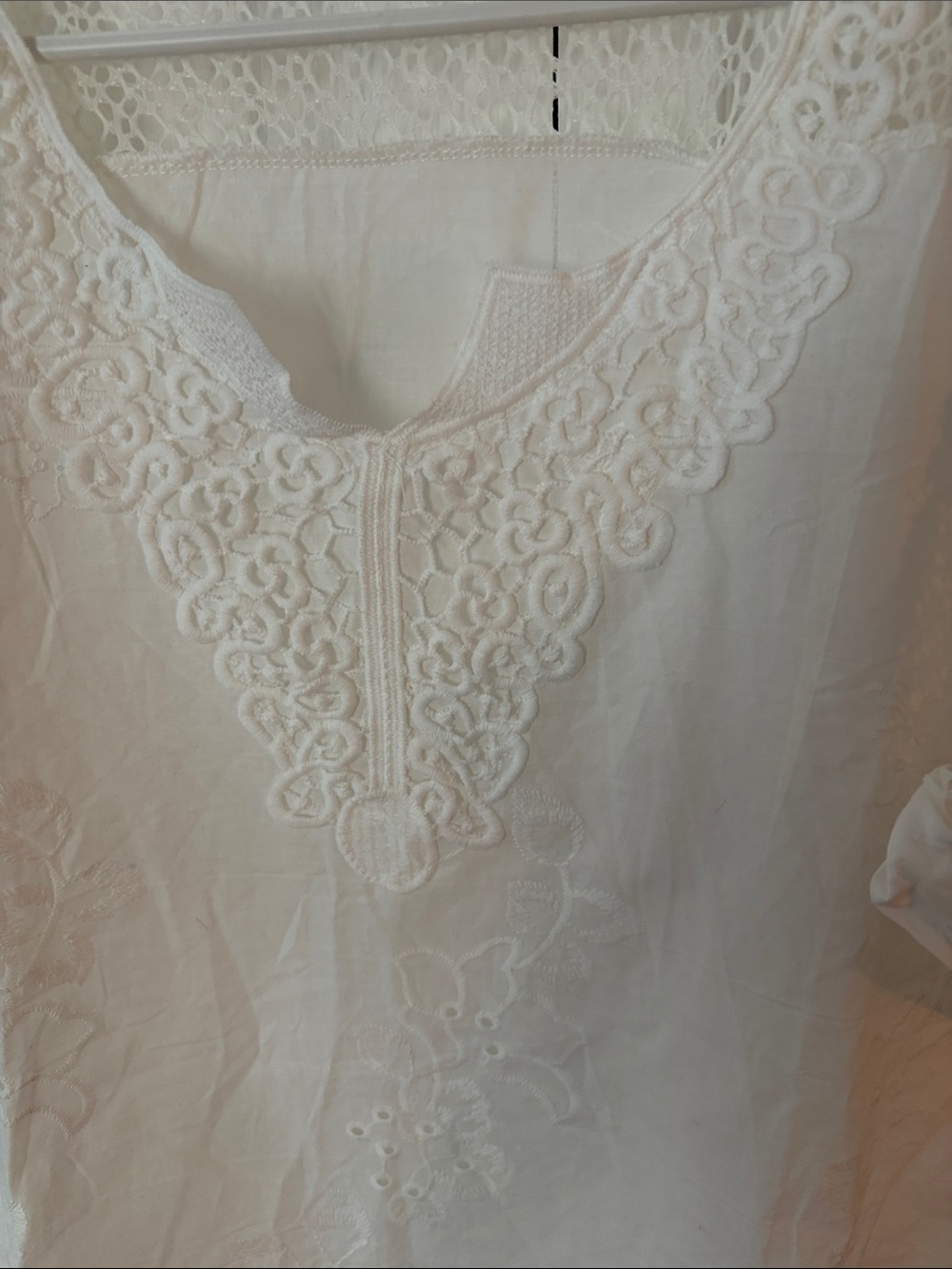 Women's White Embroidered Crochet Yoke Top - Picture 3 of 6